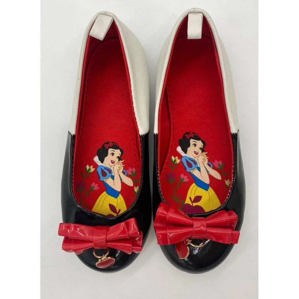 Disney Snow White Ballet Flats Black White Red Bow Apple Charm Girls‎ Size 1